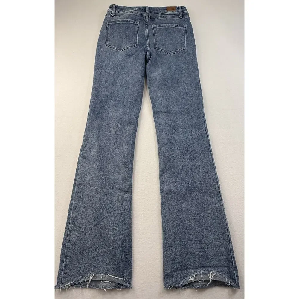 RSQ Mid Rise Boot Cut Jeans Womens Size 7/28 Light Wash Raw Hem Stretch